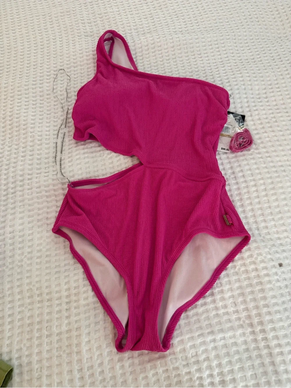 Michael Kors One-Shoulder Fuchsia Cutout Swimsuit with straps